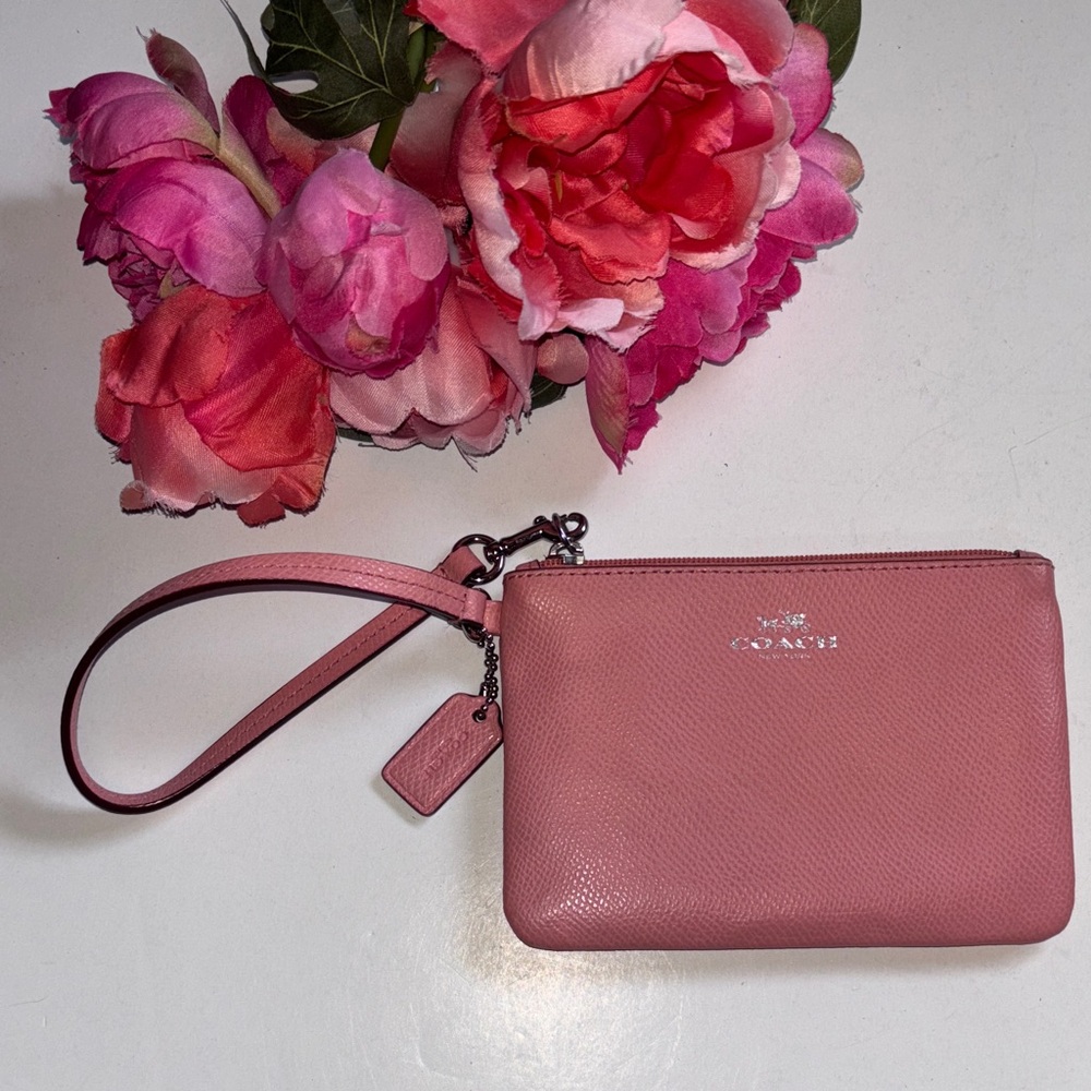 Coach Pink Wristlet COACH Pebbled Leather Small Wristlet-Pink Taffy Peachy Pink